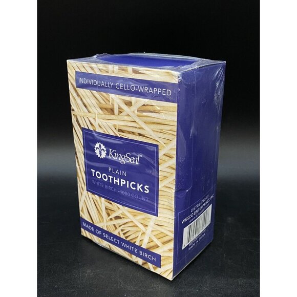 Kingseal 1000 Count Individually Cello Wrapped Plain Birch Toothpicks - Picture 1 of 7